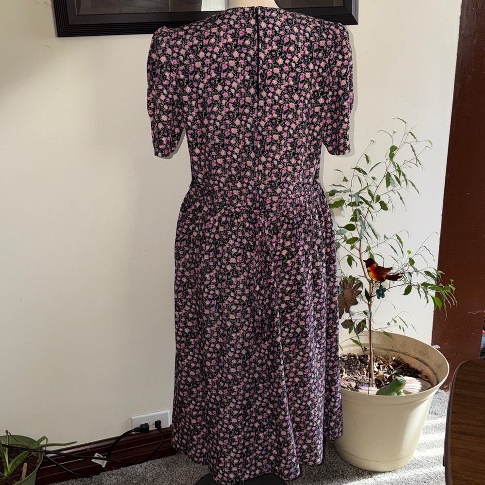 1989’s Karin Stevens Black Midi Dress with Pink Floral Print size 14 - Picture 5 of 11